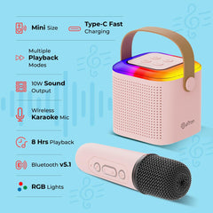 Mini Bluetooth Speaker, Wireless Karaoke Mic, 8Hrs Playtime, Vivid RGB Lights, Voice Effects, Multi-Play Modes BT5.1/TF Card & Type-C Charging Light Pink GenzVybs